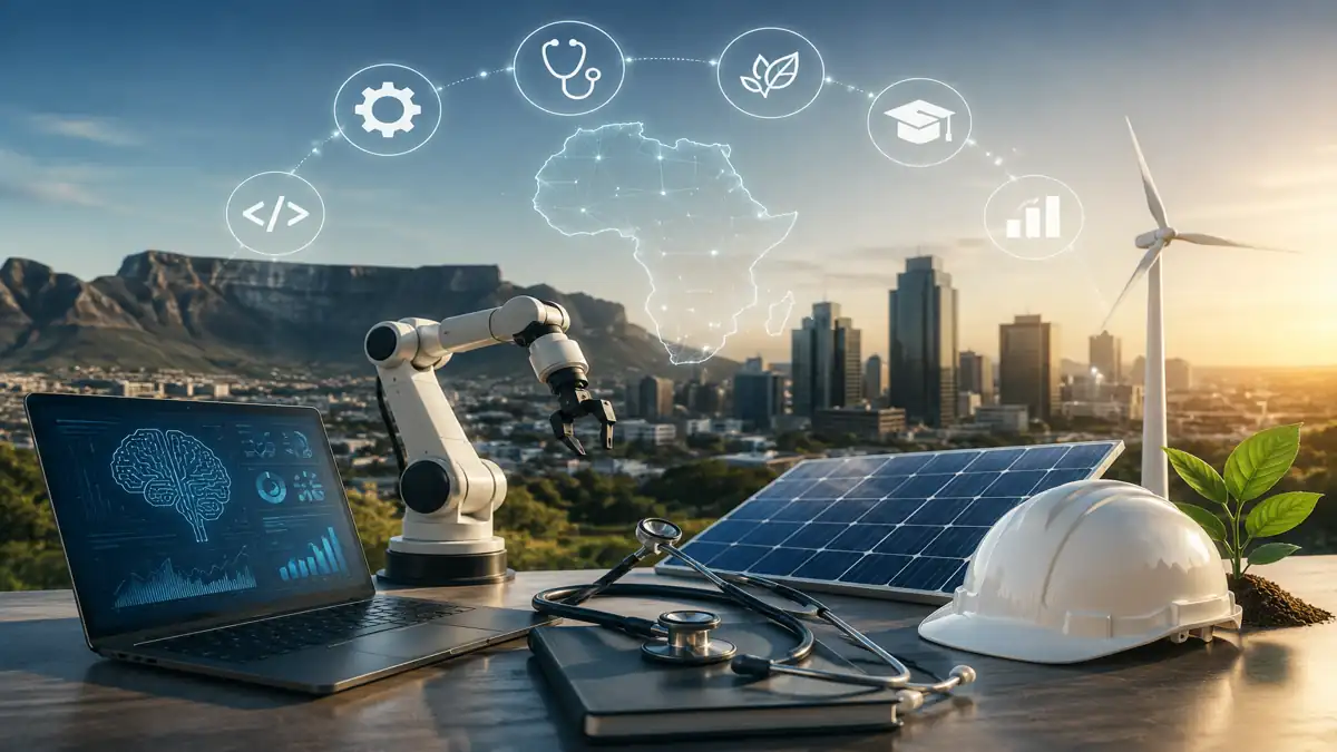 Modern futuristic South African workplace representing careers that will be in demand by 2030